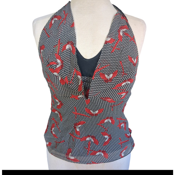 Small Bebe 100% silk cowl neck halter butterfly women's blouse #21 - Picture 1 of 6